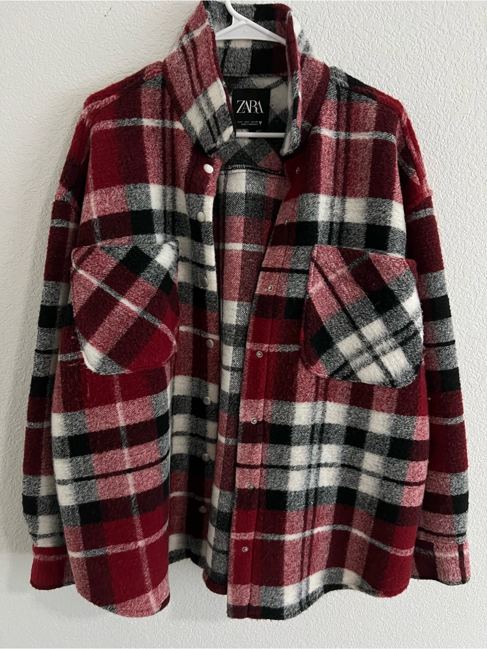 Zara Red Black and White Plaid Overshirt